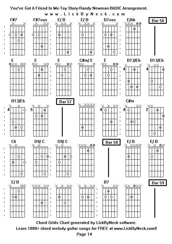 Chord Grids Chart of chord melody fingerstyle guitar song-You've Got A Friend In Me-Toy Story-Randy Newman-BASIC Arrangement,generated by LickByNeck software.